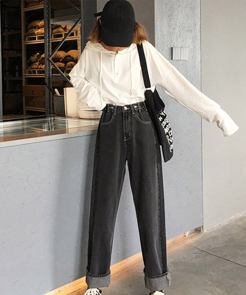 ストレートデニムパンツ ウエスト調整可能 ハイウエストセミワイドデニム レディースジーンズ 春夏秋冬 体型カバーロングパンツ美脚 おしゃれ 着やせジーパン 韓国風 86XANYT-023