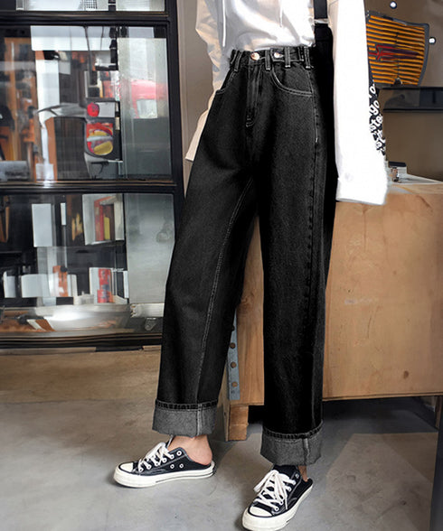 ストレートデニムパンツ ウエスト調整可能 ハイウエストセミワイドデニム レディースジーンズ 春夏秋冬 体型カバーロングパンツ美脚 おしゃれ 着やせジーパン 韓国風 86XANYT-023