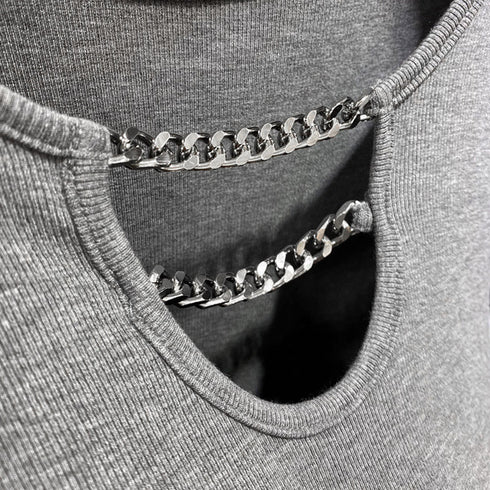 ネックレス風 Tシャツ レディース 長袖 オシャレ チェーン飾り付き カットソー シンプル 無地 トップス オルチャン 着やせインナートップス セクシー 86XANYT-026