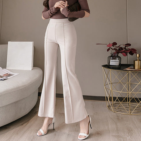 美脚 セミフレアパンツ レディース 韓国 センターシーム ストレッチパンツ きれいめ ハイウエスト アンクルパンツ ブーツカット ロングパンツ 黒 春秋 無地 86XANYT-036
