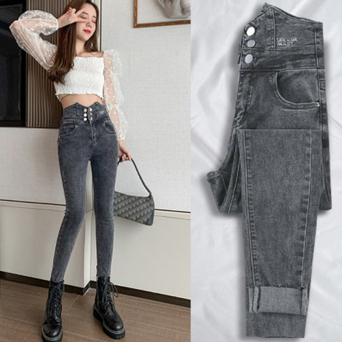 ハイウエスト スキニーデニムパンツ 韓国 ストレッチ ジーンズ レディース 美脚 ジーパン おしゃれ 着やせ バッククロス デニム 細身 ハイライズ 86XANYT-037