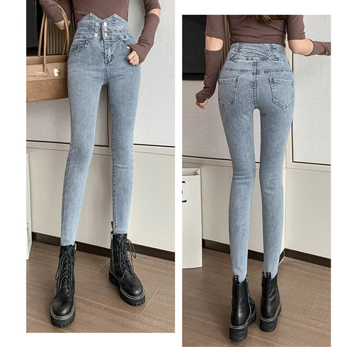 ハイウエスト スキニーデニムパンツ 韓国 ストレッチ ジーンズ レディース 美脚 ジーパン おしゃれ 着やせ バッククロス デニム 細身 ハイライズ 86XANYT-037