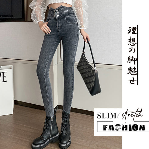 ハイウエスト スキニーデニムパンツ 韓国 ストレッチ ジーンズ レディース 美脚 ジーパン おしゃれ 着やせ バッククロス デニム 細身 ハイライズ 86XANYT-037