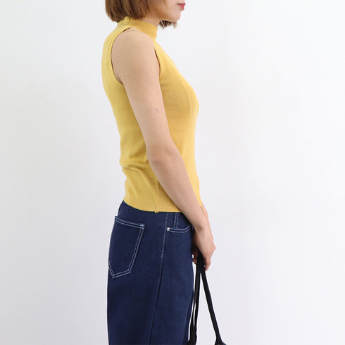 タンクトップ プチハイネック レディース シンプル ノースリーブ ニットトップス 無地 サマーニット 着やせ オシャレ 袖なしニットカットソー 韓国ファッション 86XANYT-038