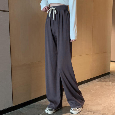 ドロスト ワイドパンツ リブ レディース ゆったり 美脚 イージーパンツ ウエストゴム 楽ちん リラックス ボトムス カジュアル ロングパンツ 韓国 ストリート 86XANYT-044