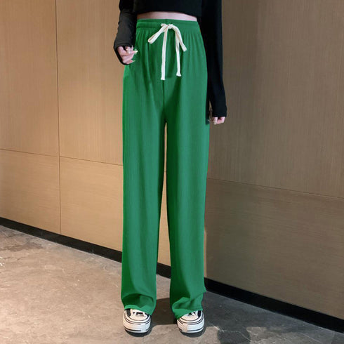 ドロスト ワイドパンツ リブ レディース ゆったり 美脚 イージーパンツ ウエストゴム 楽ちん リラックス ボトムス カジュアル ロングパンツ 韓国 ストリート 86XANYT-044