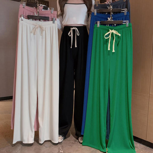 ドロスト ワイドパンツ リブ レディース ゆったり 美脚 イージーパンツ ウエストゴム 楽ちん リラックス ボトムス カジュアル ロングパンツ 韓国 ストリート 86XANYT-044