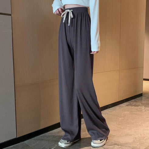 ドロスト ワイドパンツ リブ レディース ゆったり 美脚 イージーパンツ ウエストゴム 楽ちん リラックス ボトムス カジュアル ロングパンツ 韓国 ストリート 86XANYT-044