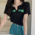 サマー ニットtシャツ レディース 韓国 Vネックトップス 半袖 カットソー ロゴt ショート丈 薄手 ニットトップス夏服 かわいい Tシャツ おしゃれ お洒落 86XANYT-052