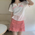 サマー ニットtシャツ レディース 韓国 Vネックトップス 半袖 カットソー ロゴt ショート丈 薄手 ニットトップス夏服 かわいい Tシャツ おしゃれ お洒落 86XANYT-052