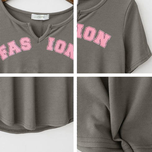 サマー ニットtシャツ レディース 韓国 Vネックトップス 半袖 カットソー ロゴt ショート丈 薄手 ニットトップス夏服 かわいい Tシャツ おしゃれ お洒落 86XANYT-052