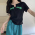 サマー ニットtシャツ レディース 韓国 Vネックトップス 半袖 カットソー ロゴt ショート丈 薄手 ニットトップス夏服 かわいい Tシャツ おしゃれ お洒落 86XANYT-052