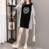 ロゴ チュニック 夏ロングTシャツ 半袖 レディース プルオーバー イレギュラーヘム ビッグtシャツ ストライプ 切り替え シャツブラウス サイドスリット袖フリル 86XANYT-056