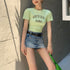 ショート丈トップス レディース へそ出し セクシー クロップド丈 tシャツ ロゴプリント 半袖カットソー クルーネックオシャレダンス衣装 着やせTシャツ レトロ風 86XANYT-057