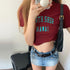 ショート丈トップス レディース へそ出し セクシー クロップド丈 tシャツ ロゴプリント 半袖カットソー クルーネックオシャレダンス衣装 着やせTシャツ レトロ風 86XANYT-057