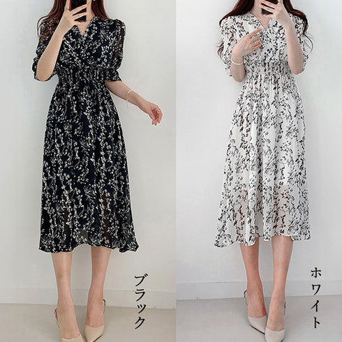 花柄 フレアワンピース春夏カシュクール風 レディース 上品 Vネック ロングワンピース 半袖 リゾートワンピ レジャー旅行 大人サマーワンピ ウエストマーク韓国風 86XANYT-058