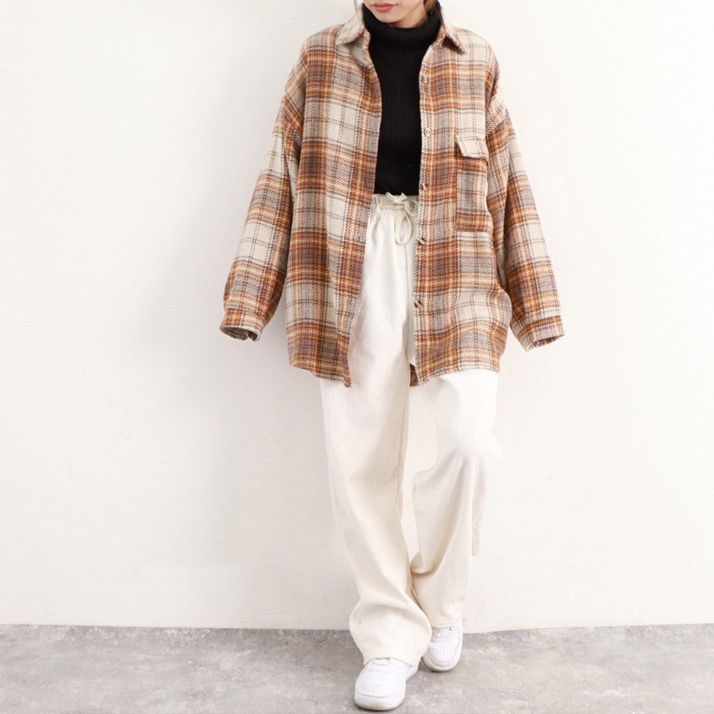 チェック柄シャツ 起毛シャツブラウス韓国 詳細画像21