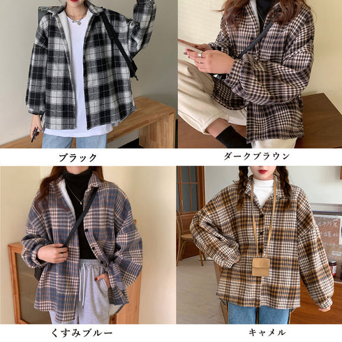 チェック柄シャツ 裏ボア ジャケット秋冬 レディース 裏起毛 カジュアル ライトアウター 長袖 おしゃれ 防寒上着 暖かい 羽織りもの 韓国風 厚手ネルシャツ開襟 86XANYT-066