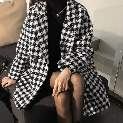 千鳥格子柄 ジャケット 中綿コート 秋冬 レディース おしゃれ九分袖 冬アウター 韓国ファッション ショートコート防寒 ゆったり 体型カバー チェスターコート細身 86XANYT-070