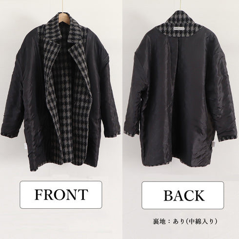 千鳥格子柄 ジャケット 中綿コート 秋冬 レディース おしゃれ九分袖 冬アウター 韓国ファッション ショートコート防寒 ゆったり 体型カバー チェスターコート細身 86XANYT-070