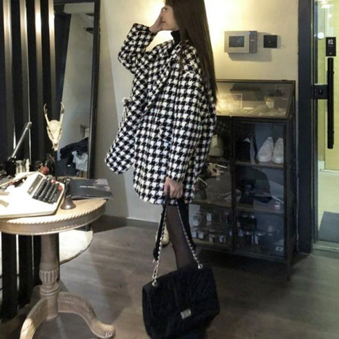 千鳥格子柄 ジャケット 中綿コート 秋冬 レディース おしゃれ九分袖 冬アウター 韓国ファッション ショートコート防寒 ゆったり 体型カバー チェスターコート細身 86XANYT-070