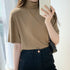 ハイネック半袖tシャツ レディース 薄手 ゆったりカットソー オフィスカジュアル トップス シンプル プルオーバー 無地Tシャツ ベーシック 着回しトップス春秋夏 86XANYT-075