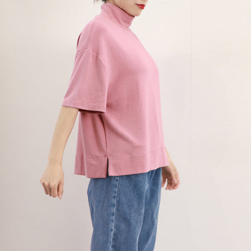 ハイネック半袖tシャツ レディース 薄手 ゆったりカットソー オフィスカジュアル トップス シンプル プルオーバー 無地Tシャツ ベーシック 着回しトップス春秋夏 86XANYT-075
