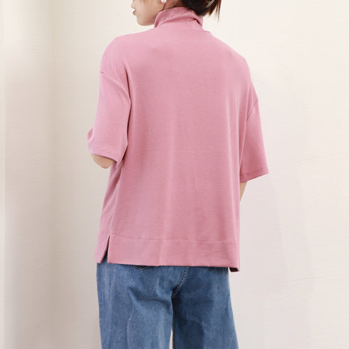 ハイネック半袖tシャツ レディース 薄手 ゆったりカットソー オフィスカジュアル トップス シンプル プルオーバー 無地Tシャツ ベーシック 着回しトップス春秋夏 86XANYT-075