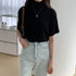 ハイネック半袖tシャツ レディース 薄手 ゆったりカットソー オフィスカジュアル トップス シンプル プルオーバー 無地Tシャツ ベーシック 着回しトップス春秋夏 86XANYT-075