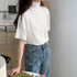 ハイネック半袖tシャツ レディース 薄手 ゆったりカットソー オフィスカジュアル トップス シンプル プルオーバー 無地Tシャツ ベーシック 着回しトップス春秋夏 86XANYT-075