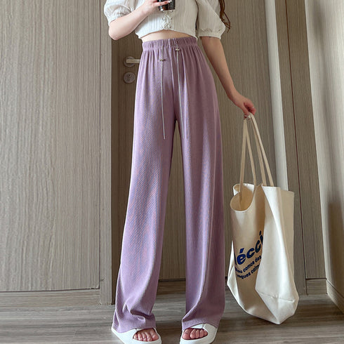 セミワイドパンツハイウエストロングパンツ レディース 冷感タッチサマーパンツ カジュアル ワイドレッグズボン 通勤通学ストレートパンツ ウエストゴム ボトムス春夏 86XANYT-076
