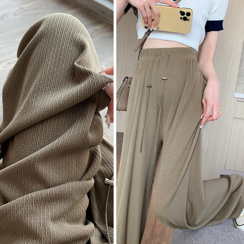 セミワイドパンツハイウエストロングパンツ レディース 冷感タッチサマーパンツ カジュアル ワイドレッグズボン 通勤通学ストレートパンツ ウエストゴム ボトムス春夏 86XANYT-076