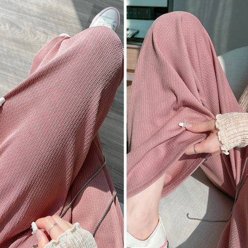 セミワイドパンツハイウエストロングパンツ レディース 冷感タッチサマーパンツ カジュアル ワイドレッグズボン 通勤通学ストレートパンツ ウエストゴム ボトムス春夏 86XANYT-076