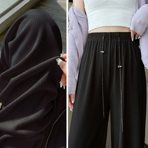 セミワイドパンツハイウエストロングパンツ レディース 冷感タッチサマーパンツ カジュアル ワイドレッグズボン 通勤通学ストレートパンツ ウエストゴム ボトムス春夏 86XANYT-076