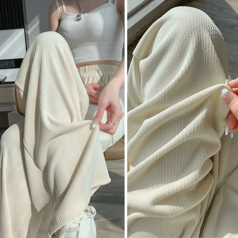 セミワイドパンツハイウエストロングパンツ レディース 冷感タッチサマーパンツ カジュアル ワイドレッグズボン 通勤通学ストレートパンツ ウエストゴム ボトムス春夏 86XANYT-076