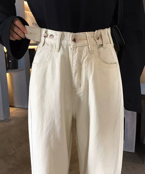 ハイウエストデニムパンツ ウエストボタン 定番デニム ストレートパンツ ウエスト調節可 セミワイドデニム 着やせパンツ 美脚脚長ボトムス 韓国風ジーパン 春夏秋冬 86XANYT-077