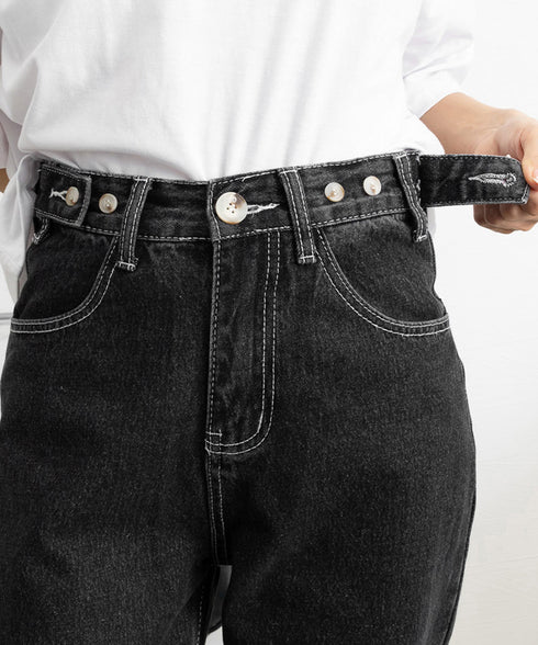 ハイウエストデニムパンツ ウエストボタン 定番デニム ストレートパンツ ウエスト調節可 セミワイドデニム 着やせパンツ 美脚脚長ボトムス 韓国風ジーパン 春夏秋冬 86XANYT-077