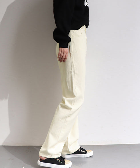 ハイウエストデニムパンツ ウエストボタン 定番デニム ストレートパンツ ウエスト調節可 セミワイドデニム 着やせパンツ 美脚脚長ボトムス 韓国風ジーパン 春夏秋冬 86XANYT-077