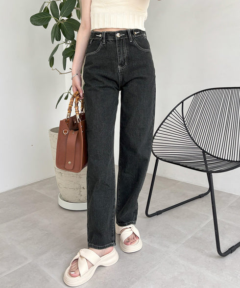 ハイウエストデニムパンツ ウエストボタン 定番デニム ストレートパンツ ウエスト調節可 セミワイドデニム 着やせパンツ 美脚脚長ボトムス 韓国風ジーパン 春夏秋冬 86XANYT-077