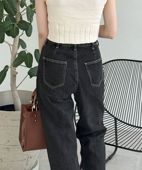 ハイウエストデニムパンツ ウエストボタン 定番デニム ストレートパンツ ウエスト調節可 セミワイドデニム 着やせパンツ 美脚脚長ボトムス 韓国風ジーパン 春夏秋冬 86XANYT-077