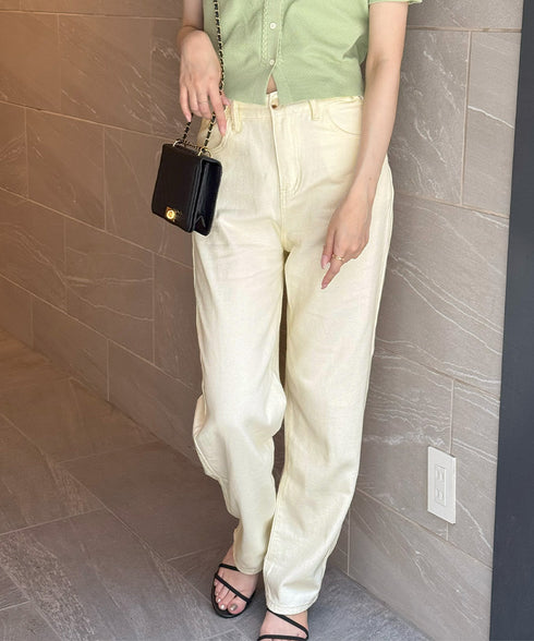 ハイウエストデニムパンツ ウエストボタン 定番デニム ストレートパンツ ウエスト調節可 セミワイドデニム 着やせパンツ 美脚脚長ボトムス 韓国風ジーパン 春夏秋冬 86XANYT-077