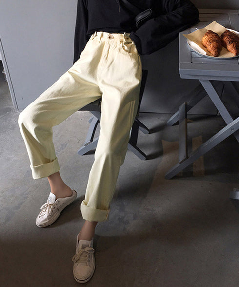 ハイウエストデニムパンツ ウエストボタン 定番デニム ストレートパンツ ウエスト調節可 セミワイドデニム 着やせパンツ 美脚脚長ボトムス 韓国風ジーパン 春夏秋冬 86XANYT-077