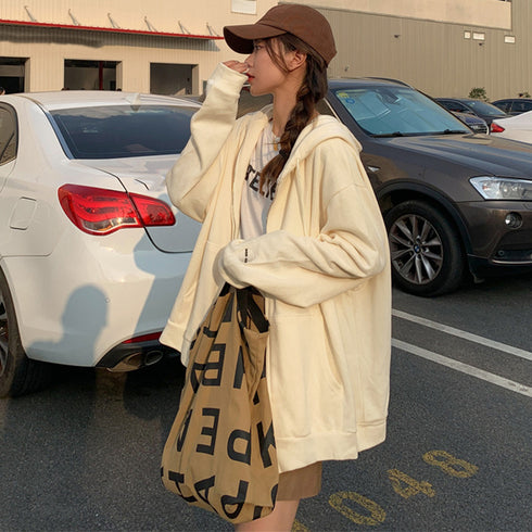 ジップアップパーカーレディーススウェット 薄手 ゆったり フード付きアウター 体型カバー BF風フーディー カジュアルトップス ロゴZIPパーカー 韓国羽織り長袖 86XHUAID-002