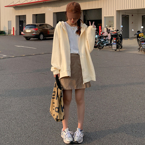 ジップアップパーカーレディーススウェット 薄手 ゆったり フード付きアウター 体型カバー BF風フーディー カジュアルトップス ロゴZIPパーカー 韓国羽織り長袖 86XHUAID-002