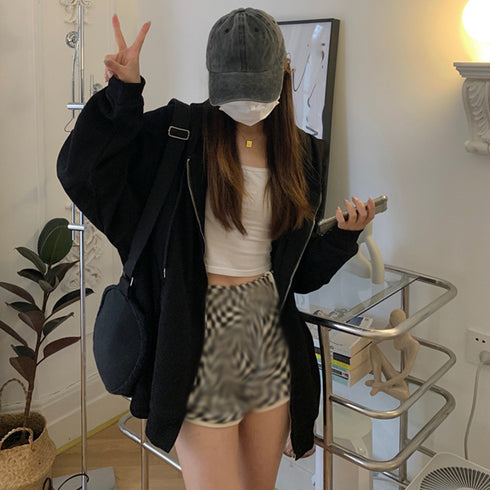 ジップアップパーカーレディーススウェット 薄手 ゆったり フード付きアウター 体型カバー BF風フーディー カジュアルトップス ロゴZIPパーカー 韓国羽織り長袖 86XHUAID-002