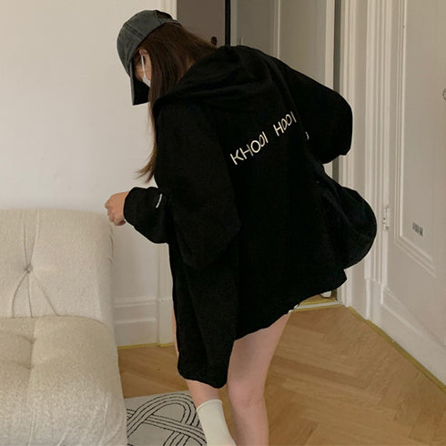 ジップアップパーカーレディーススウェット 薄手 ゆったり フード付きアウター 体型カバー BF風フーディー カジュアルトップス ロゴZIPパーカー 韓国羽織り長袖 86XHUAID-002