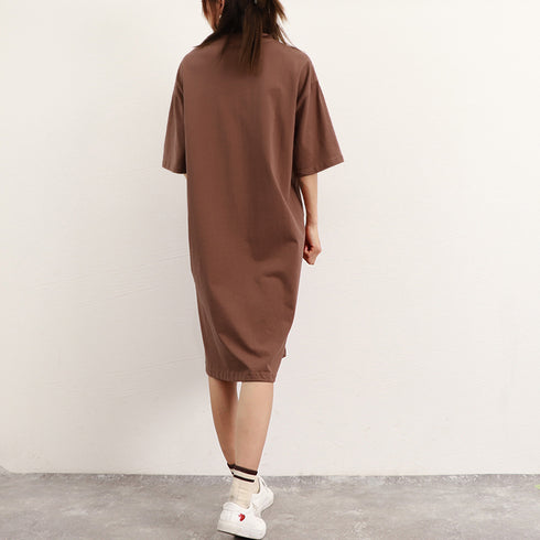 ゆったり Tシャツワンピース レディース ドロップショルダー ロング丈Tシャツ クルーネック ミニワンピース カジュアル 着やせカットソー 韓国チュニックワンピ夏 86XHUAID-003