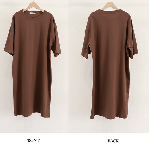 ゆったり Tシャツワンピース レディース ドロップショルダー ロング丈Tシャツ クルーネック ミニワンピース カジュアル 着やせカットソー 韓国チュニックワンピ夏 86XHUAID-003