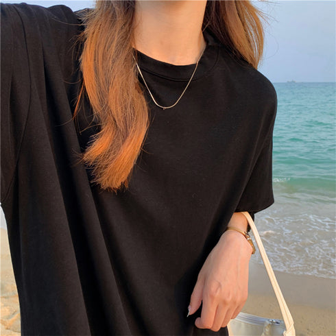 ゆったり Tシャツワンピース レディース ドロップショルダー ロング丈Tシャツ クルーネック ミニワンピース カジュアル 着やせカットソー 韓国チュニックワンピ夏 86XHUAID-003