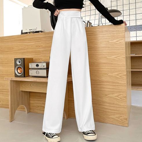 ストレートワイドパンツ レディース 韓国 おしゃれ ハイウエスト タックパンツ マジックテープ カジュアル ロングパンツ 脚長ボトムス 春夏秋 スーツパンツ 薄手 86XHUAID-006
